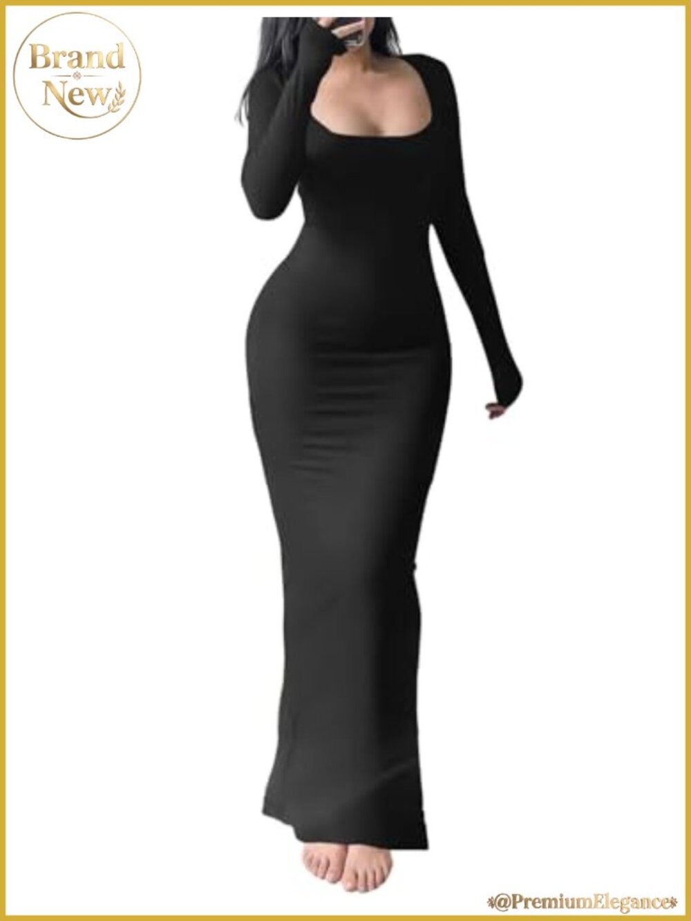 Women's Bodycon Maxi Dress Long Sleeve Square Neck Party Night Out